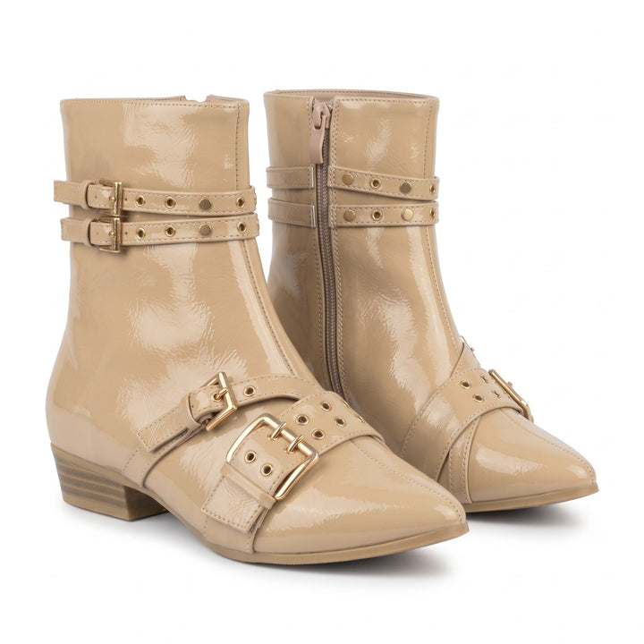 Roxanne Double-Buckle Patent Ankle Boots