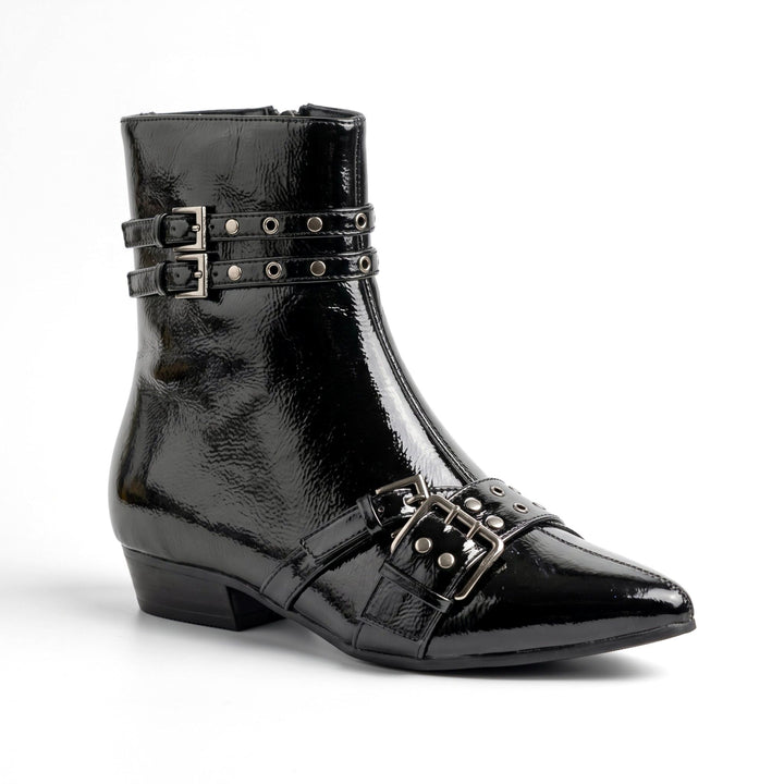 Roxanne Double-Buckle Patent Ankle Boots