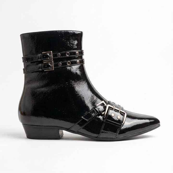 Roxanne Double-Buckle Patent Ankle Boots