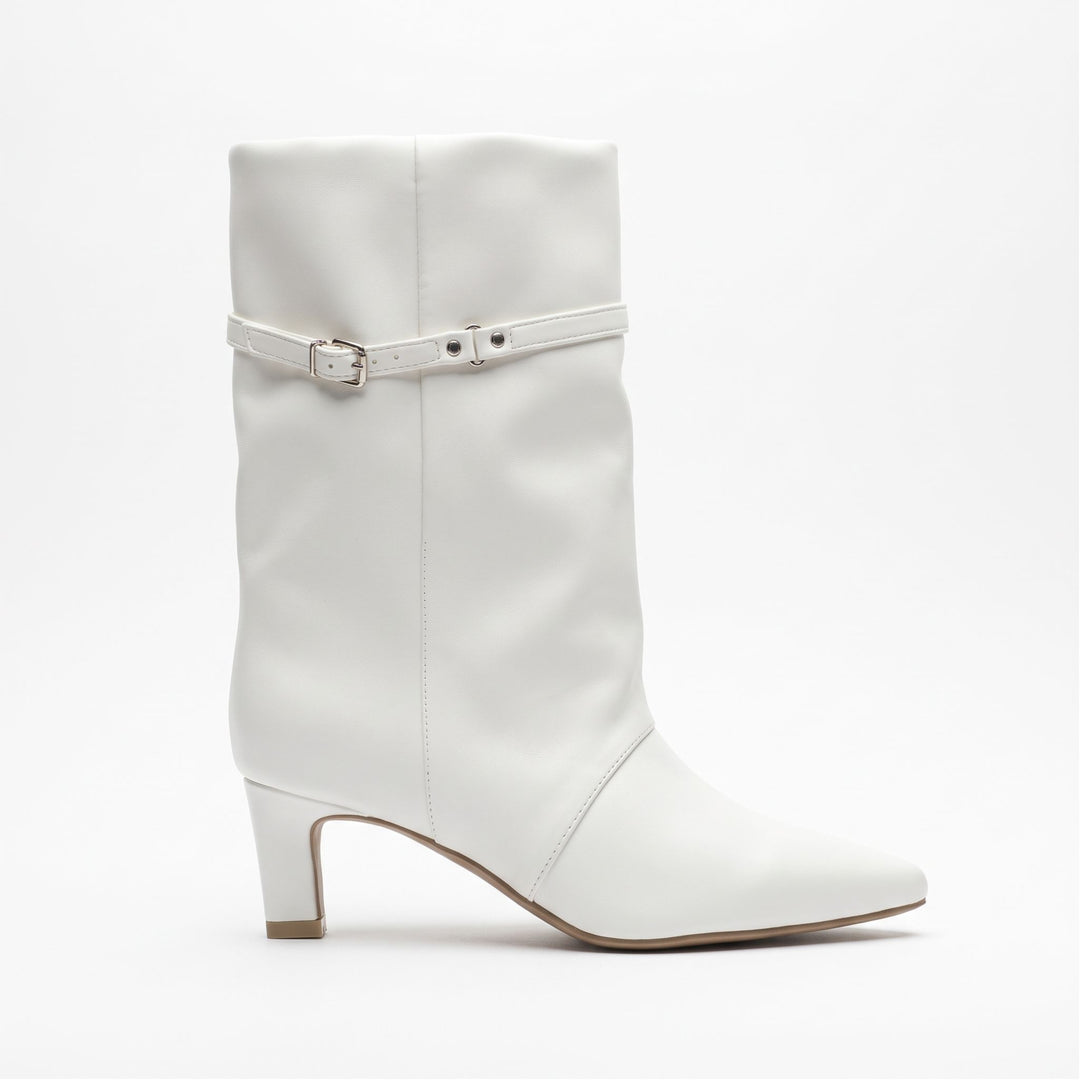 Valentina Buckle-Strap Slouch Mid-Calf Boots