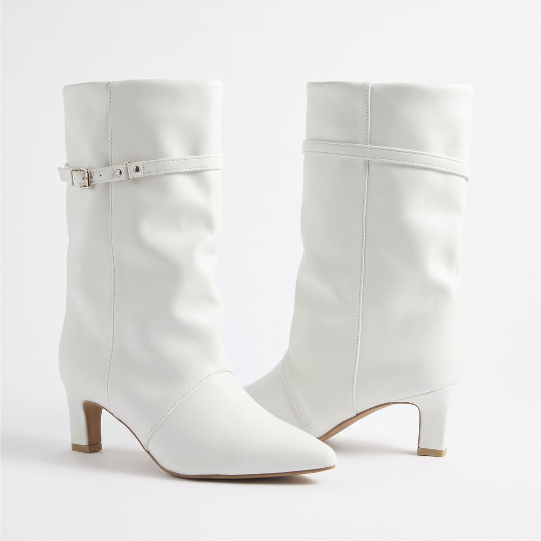 Valentina Buckle-Strap Slouch Mid-Calf Boots