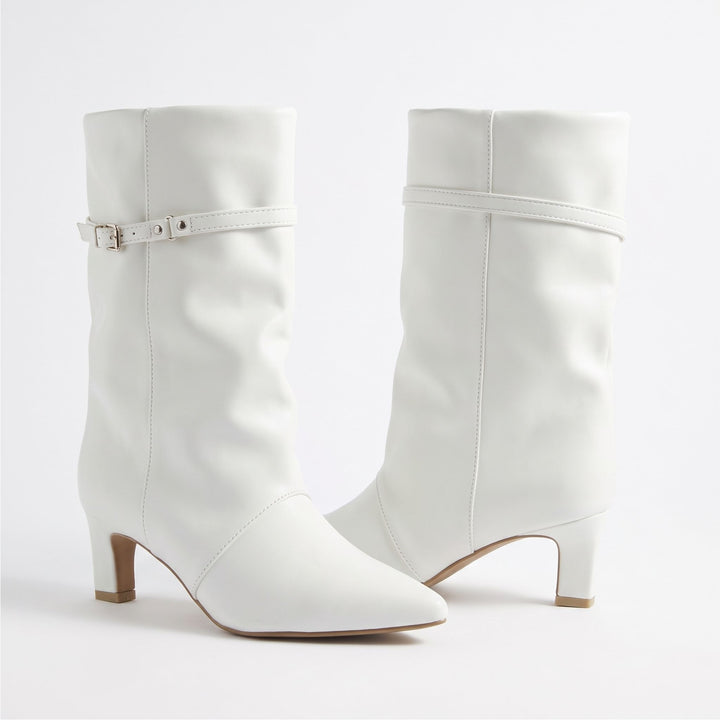 Valentina Buckle-Strap Slouch Mid-Calf Boots