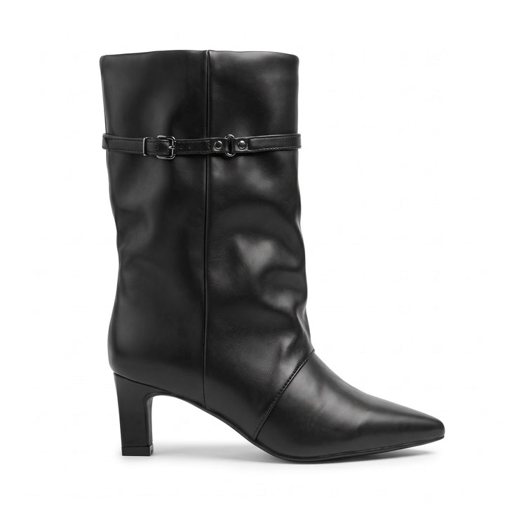 Valentina Buckle-Strap Slouch Mid-Calf Boots