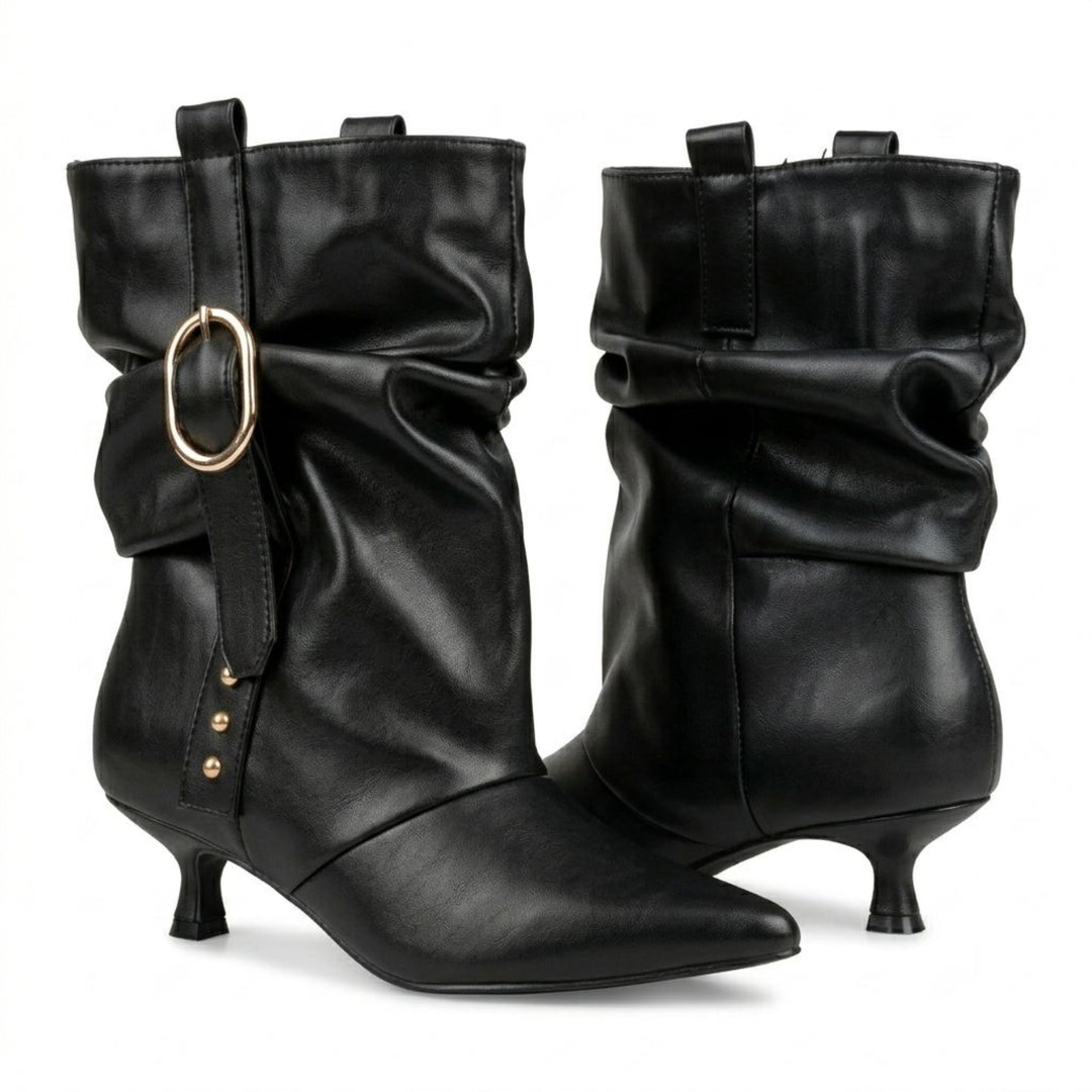 Sabrina Gold-Buckle Slouch Boots