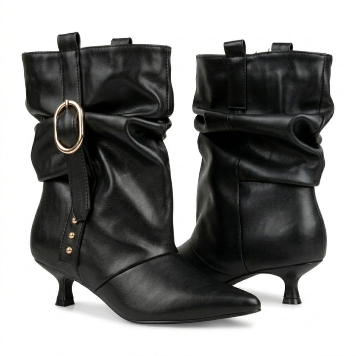 Sabrina Gold-Buckle Slouch Boots