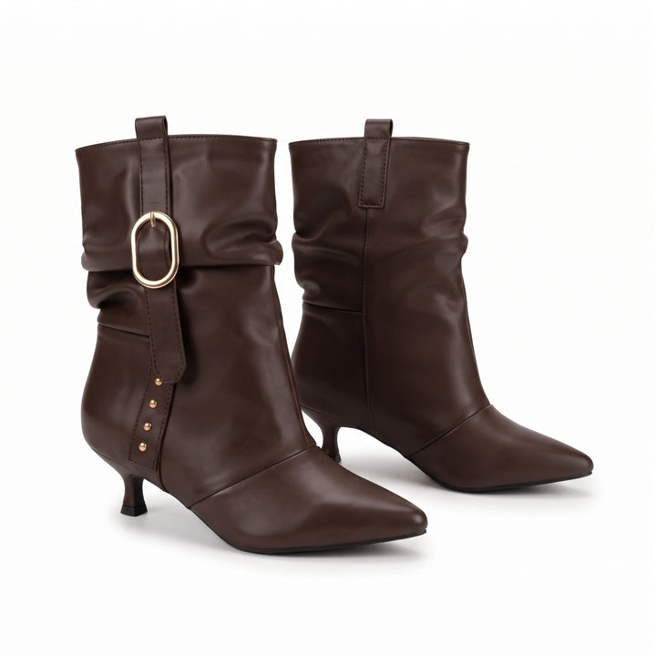 Sabrina Gold-Buckle Slouch Boots