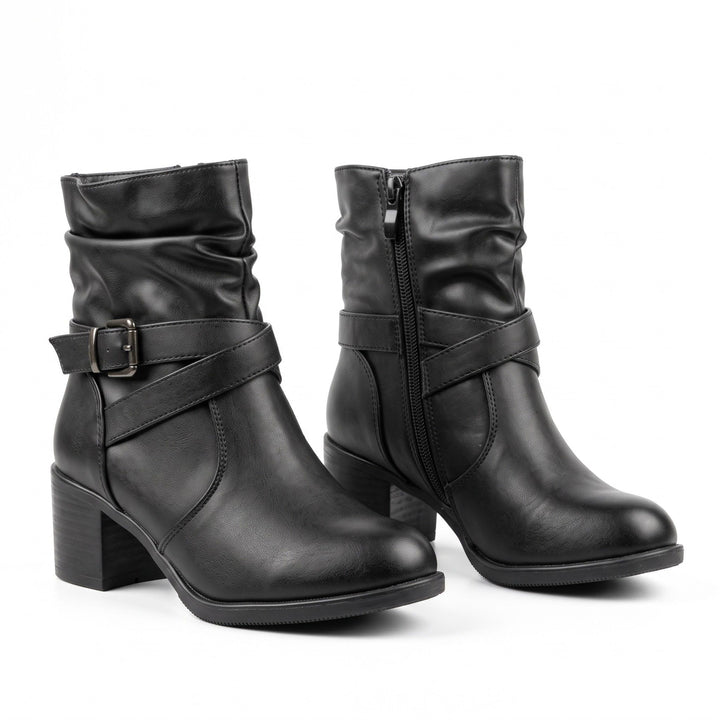 Olivia Buckle-Strap Slouch Ankle Boots