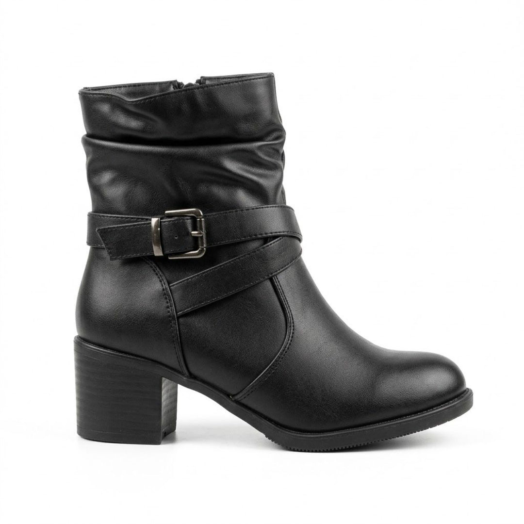 Olivia Buckle-Strap Slouch Ankle Boots