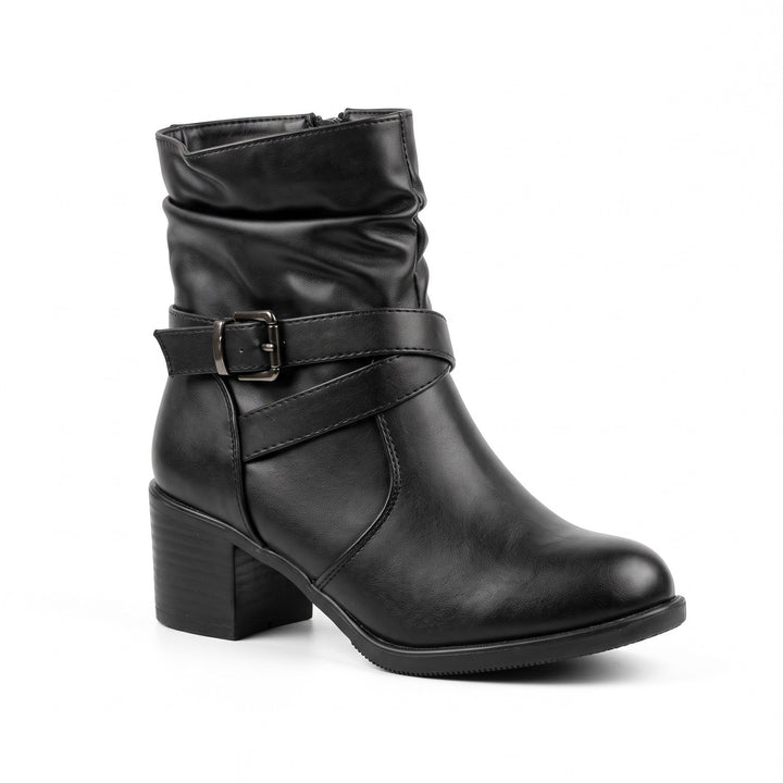 Olivia Buckle-Strap Slouch Ankle Boots
