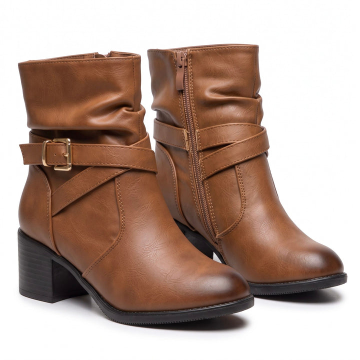 Olivia Buckle-Strap Slouch Ankle Boots