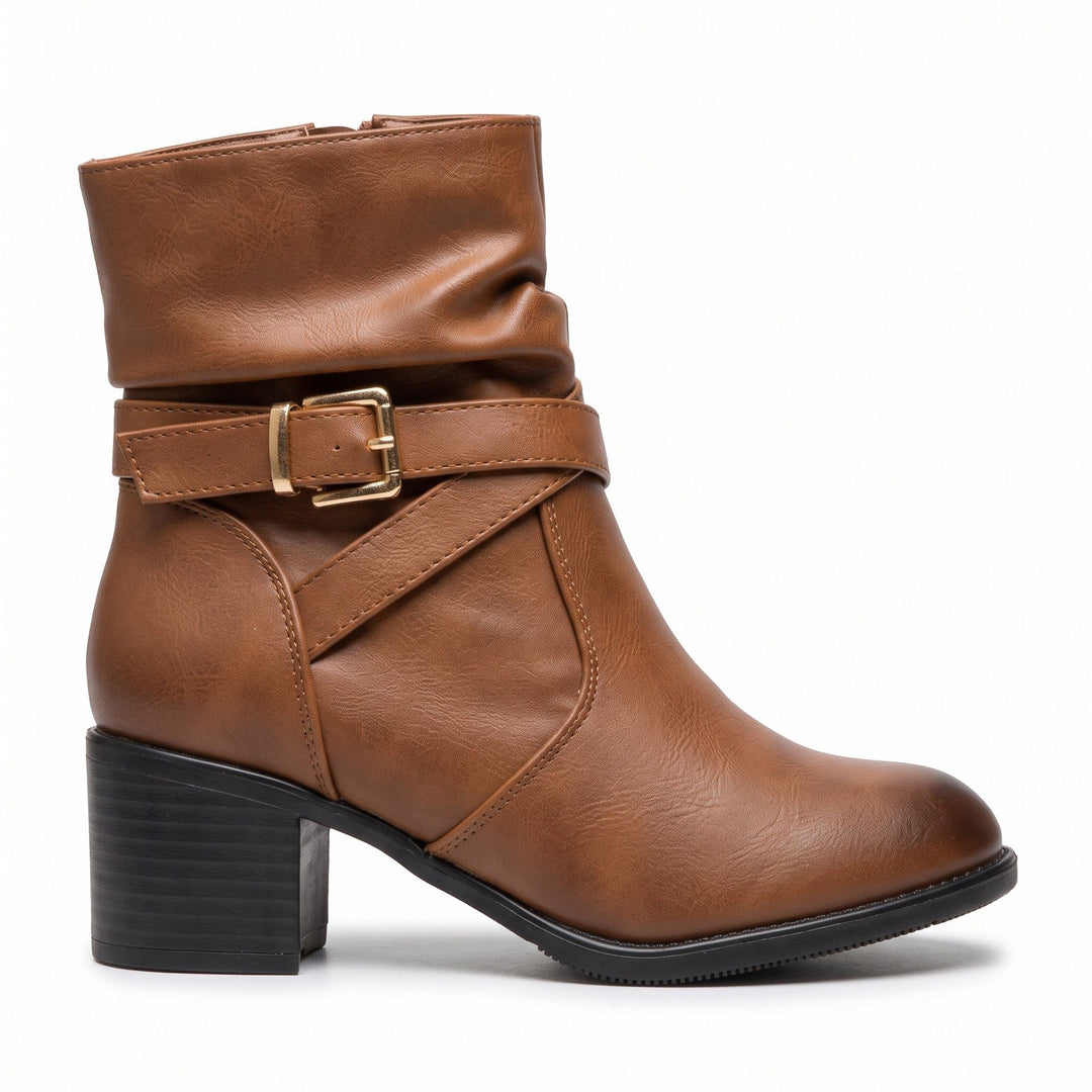 Olivia Buckle-Strap Slouch Ankle Boots
