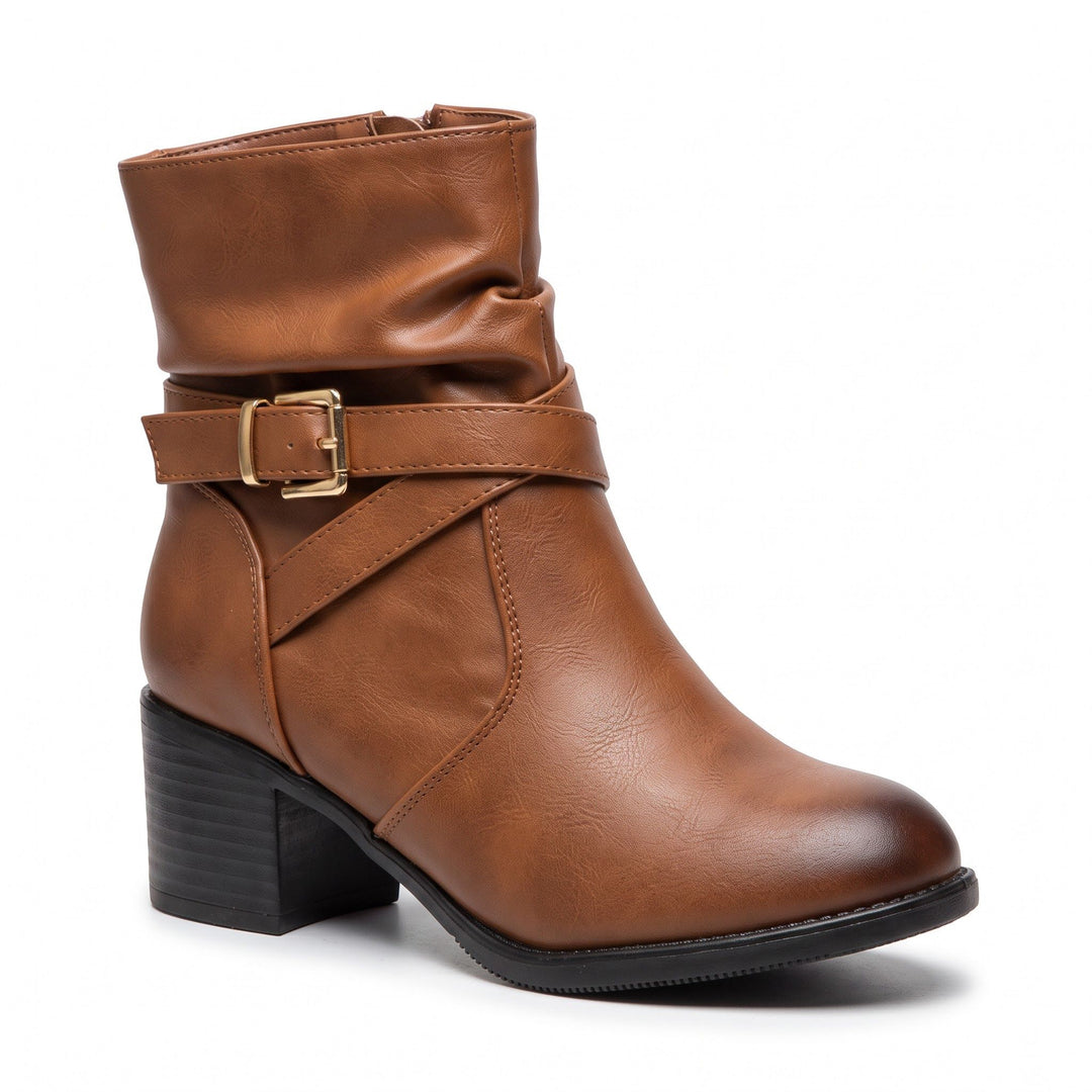 Olivia Buckle-Strap Slouch Ankle Boots
