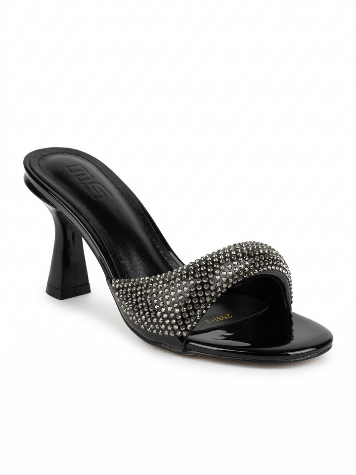 حذاء Mule بكعب أنيق مرصّع بالكريستال – تصميم مفتوح فاخر